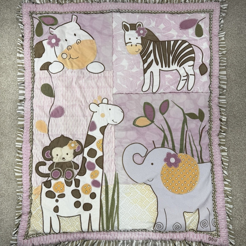 48x36 Purple Jungle Cocalo Crib Quilt Elephant Monkey Giraffe Zebra Blanket Flaw